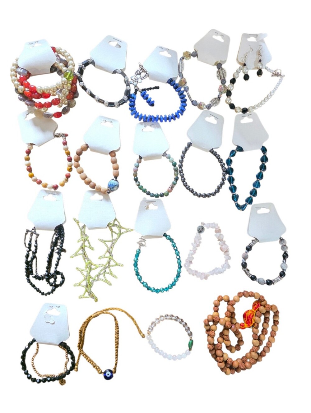 Lot Of Beaded Bracelet Stack * Sandalwpod Rudraksha Mala, Semi Precious, Glass